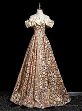 Colorful Flower Sequins Off the Shoulder Prom Dress